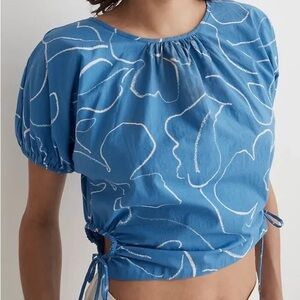 Madewell Poplin Puff-Sleeve Cutout Top
